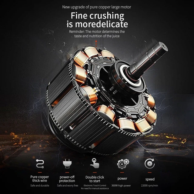 Alt view image 3 of 7 - GANGXUN HD-10 Portable Blender 700ml, 400W Pure Copper Motor 22000RPM, 6-Blade Ice Crushing, USB Type-C Rechargeable, Auto Clean, Food-Grade PC, Travel Juicer Cup with Brush (Black)