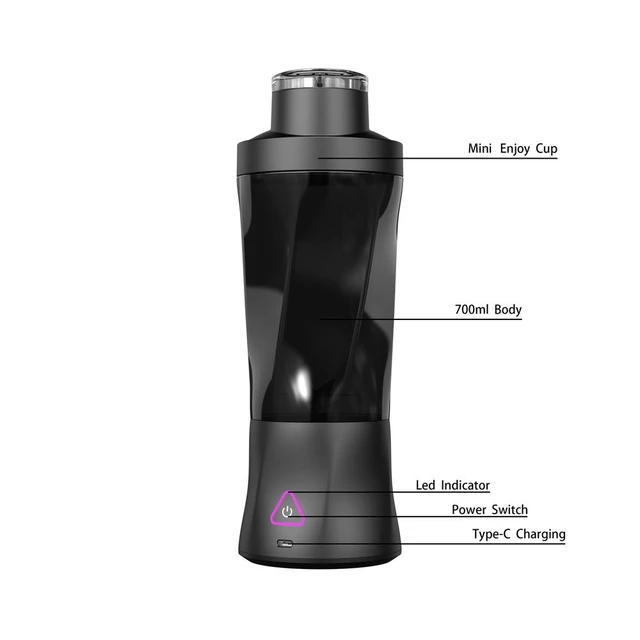 Alt view image 4 of 7 - GANGXUN HD-10 Portable Blender 700ml, 400W Pure Copper Motor 22000RPM, 6-Blade Ice Crushing, USB Type-C Rechargeable, Auto Clean, Food-Grade PC, Travel Juicer Cup with Brush (Black)