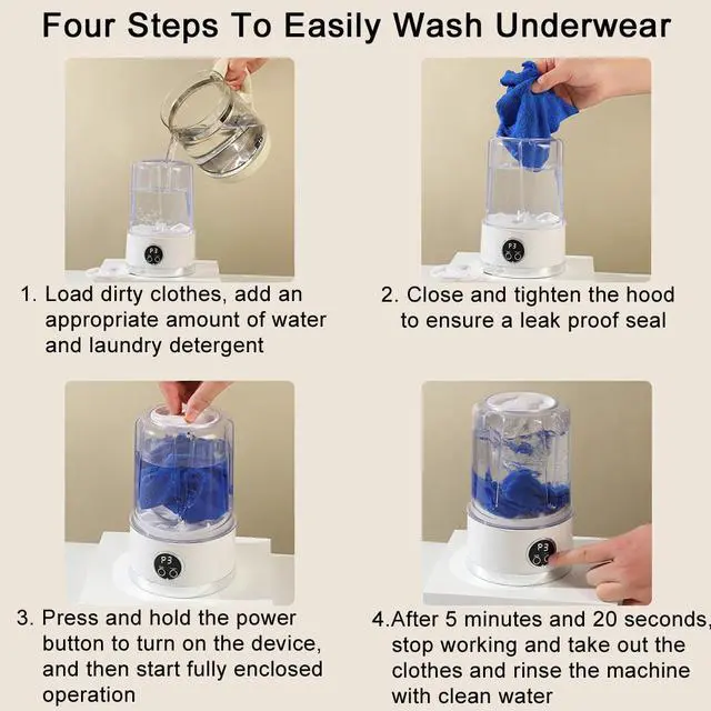 Alt view image 4 of 7 - NO. Ultra-Portable Cordless Mini Washing Machine for Underwear&Socks - 1000ml Handheld Washer Cup Rechargeable Fast-Cycle Cleaning for Baby Clothes Travel Camping RV Dorm&Apartment Green