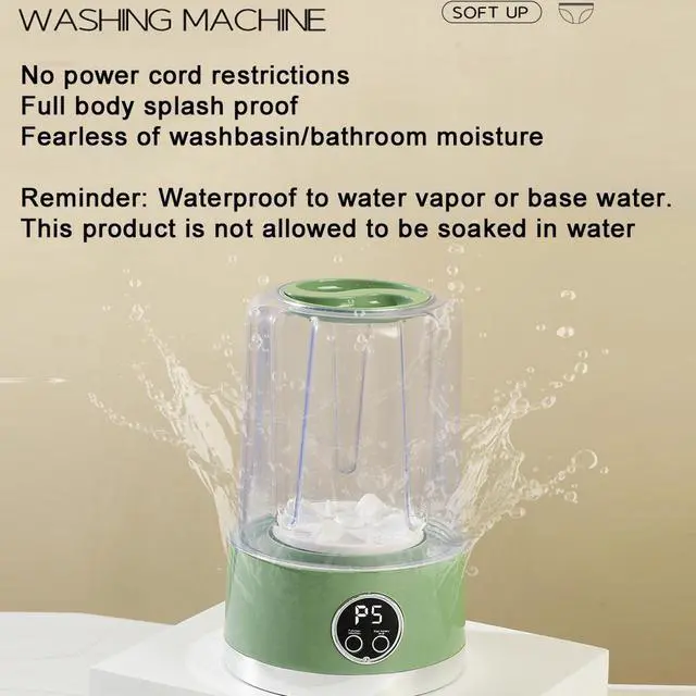 Alt view image 6 of 7 - NO. Ultra-Portable Cordless Mini Washing Machine for Underwear&Socks - 1000ml Handheld Washer Cup Rechargeable Fast-Cycle Cleaning for Baby Clothes Travel Camping RV Dorm&Apartment Green