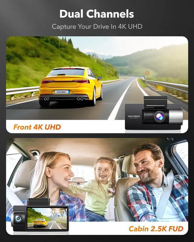 Alt view image 2 of 7 - WOLFBOX i17 Dash Cam Front Inside, 4K+2.5K 5G WiFi Dual Dash Camera with 64GB Card, 2160P UHD 3" LCD Car Camera for Cars with Super IR Night Vision, Smart Parking Monitor, GPS, Loop Recording