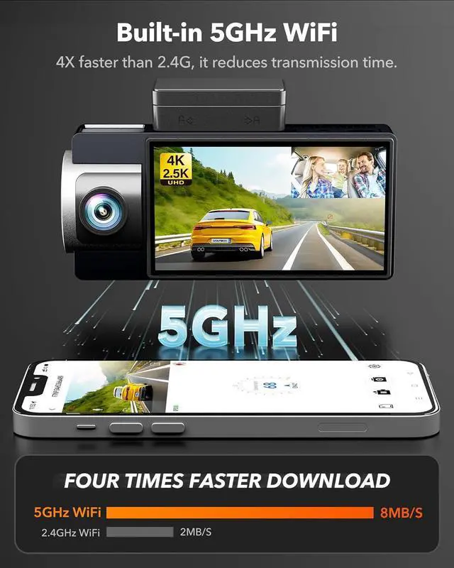 Alt view image 5 of 7 - WOLFBOX i17 Dash Cam Front Inside, 4K+2.5K 5G WiFi Dual Dash Camera with 64GB Card, 2160P UHD 3" LCD Car Camera for Cars with Super IR Night Vision, Smart Parking Monitor, GPS, Loop Recording