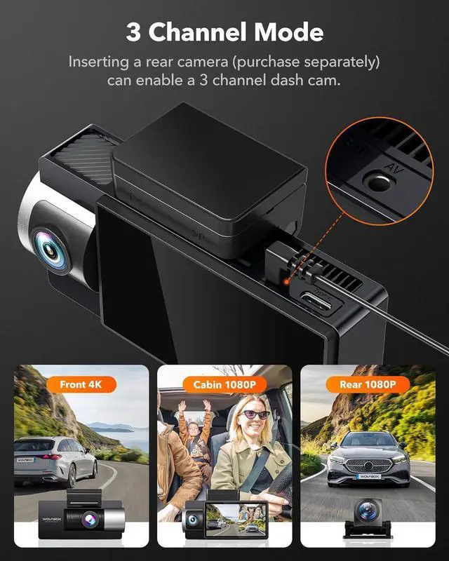 Alt view image 3 of 7 - WOLFBOX i17 Dash Cam Front Inside, 4K+2.5K 5G WiFi Dual Dash Camera with 64GB Card, 2160P UHD 3" LCD Car Camera for Cars with Super IR Night Vision, Smart Parking Monitor, GPS, Loop Recording