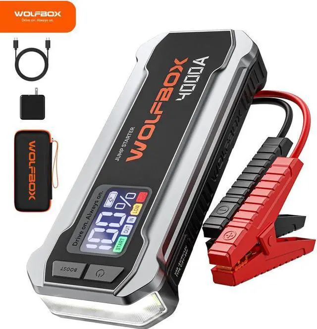 Main image of WOLFBOX 4000A Jump Starter,12V Car Battery Jump Starter with LED Display,65W Quick Charger,24000mAh Portable Jump Starter Battery Pack(10L Gas 10L Diesel Engine) with Booster,LED Light,Jumper Cables