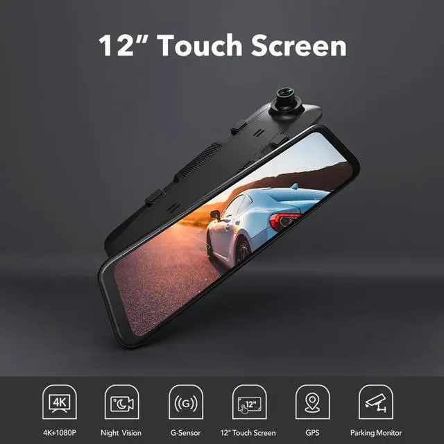 Alt view image 4 of 6 - WOLFBOX G850 4K Mirror Dash Cam: 12'' Rear View Mirror Camera for Car,Dual Dash Cameras Front and Rear,Super Night Vision,Parking Monitoring,Reversing Assistance,64GB TF Card & GPS