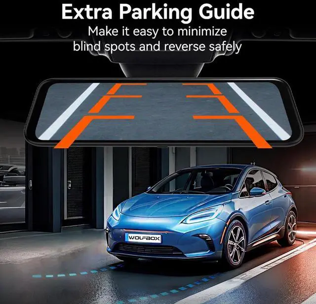 Alt view image 6 of 6 - WOLFBOX G850 4K Mirror Dash Cam: 12'' Rear View Mirror Camera for Car,Dual Dash Cameras Front and Rear,Super Night Vision,Parking Monitoring,Reversing Assistance,64GB TF Card & GPS
