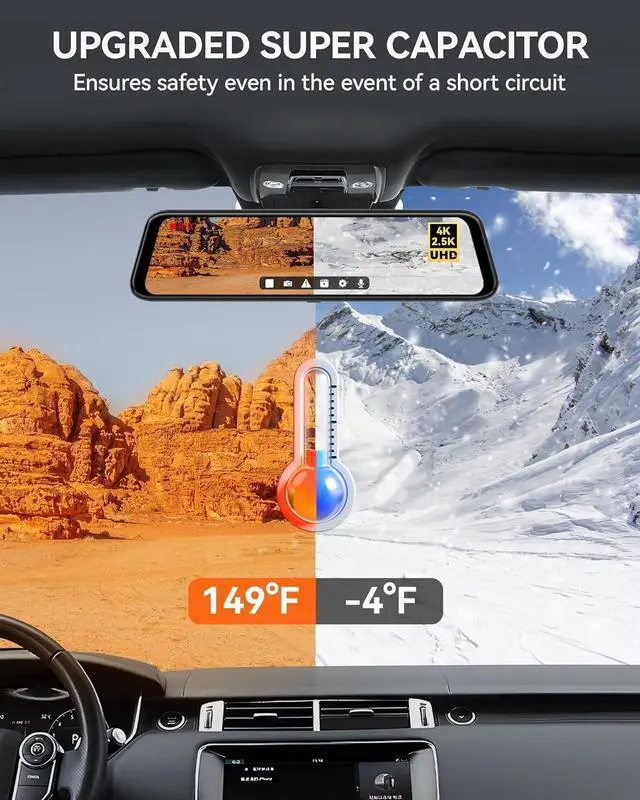 Alt view image 5 of 5 - WOLFBOX Rear View Mirror Camera:Mirror Dash Cam Front and Rear 4K+2.5K for Car with 12" Full Touch Screen, Waterproof Backup WDR Camera, Night Vision, G-Sensor, Parking Assist,Free 64GB Card & GPS