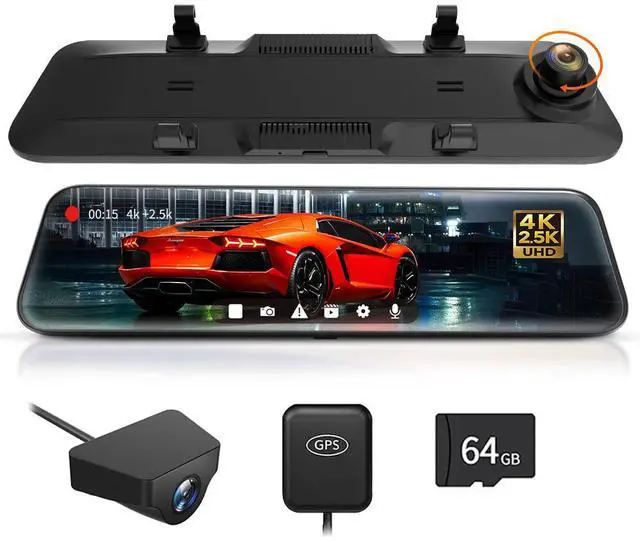 Main image of WOLFBOX Rear View Mirror Camera:Mirror Dash Cam Front and Rear 4K+2.5K for Car with 12" Full Touch Screen, Waterproof Backup WDR Camera, Night Vision, G-Sensor, Parking Assist,Free 64GB Card & GPS