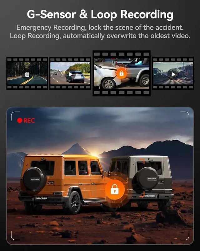 Alt view image 2 of 7 - WolfBox I05 Dual Dash Cam Front and Rear, 4K UHD + 1080P Cars DashCam Built-in GPS & WiFi, Super Night Vision, WDR, Free 64G Card, Loop Recording
