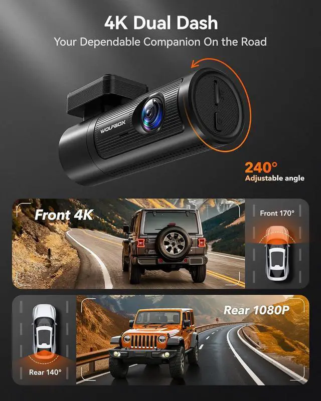 Alt view image 7 of 7 - WolfBox I05 Dual Dash Cam Front and Rear, 4K UHD + 1080P Cars DashCam Built-in GPS & WiFi, Super Night Vision, WDR, Free 64G Card, Loop Recording