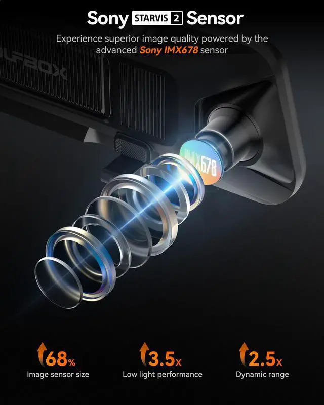 Alt view image 3 of 7 - WOLFBOX 12inch G900 PRO Mirror Dash Cam with STARVIS 2 IMX678, Rear View Mirror Camera with Front 4K and Rear 2.5K, Included 128GB Card, Voice Control, 5.8GHz WiFi, Loop Recording, G-Sensor & GPS