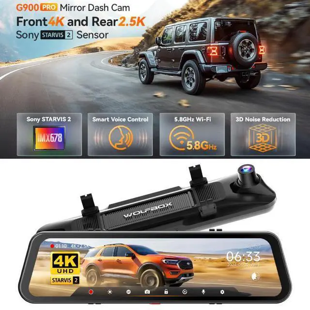 Alt view image 7 of 7 - WOLFBOX 12inch G900 PRO Mirror Dash Cam with STARVIS 2 IMX678, Rear View Mirror Camera with Front 4K and Rear 2.5K, Included 128GB Card, Voice Control, 5.8GHz WiFi, Loop Recording, G-Sensor & GPS