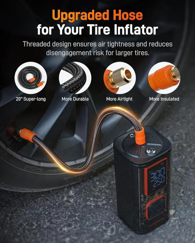 Alt view image 4 of 7 - WOLFBOX Cordless Tire Inflator - 150 PSI Digital Air Compressor, 12000mAh 58LPM Fast Air Pump Rechargeable Battery, Emergency LED Light for Cars, Trucks, Bikes, RV & Motorcycles (Black)