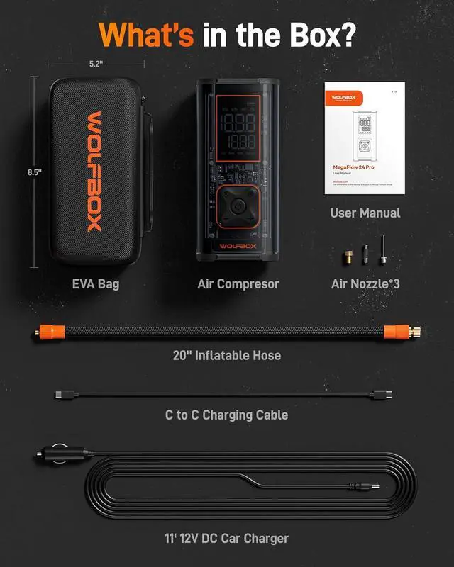 Alt view image 7 of 7 - WOLFBOX Cordless Tire Inflator - 150 PSI Digital Air Compressor, 12000mAh 58LPM Fast Air Pump Rechargeable Battery, Emergency LED Light for Cars, Trucks, Bikes, RV & Motorcycles (Black)