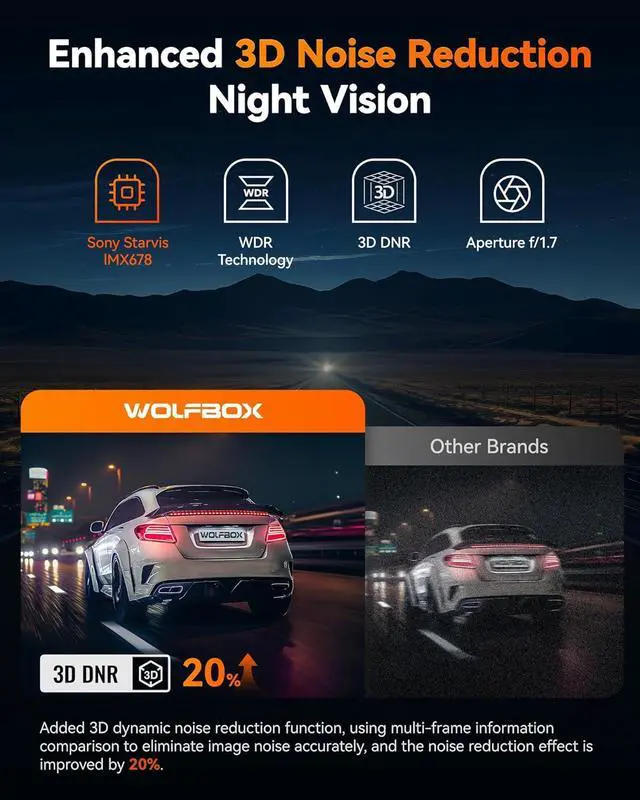 Alt view image 2 of 7 - WOLFBOX X5 3-Channel 4K Dash Cam - Car Camera  with STARVIS 2 IMX678 Sensor, 4K+2.5K+1080P, 5.8GHz WiFi, GPS, Touch Screen, Voice Control, 128GB Card Included (Up to 512GB Support)