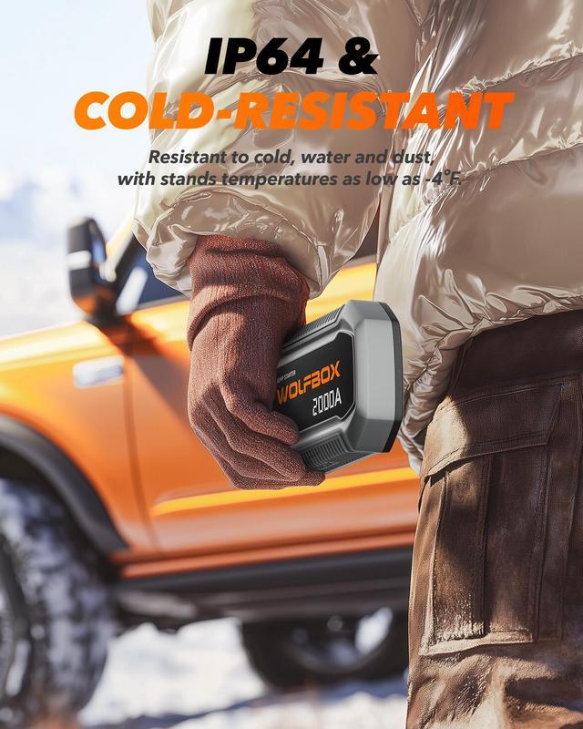 Alt view image 6 of 7 - WOLFBOX 2000A Jump Starter  12000mAh 12V Portable Power Pack, LED Display for 7L Gas/6L Diesel Engines (Booster, Light, Jumper Cables)