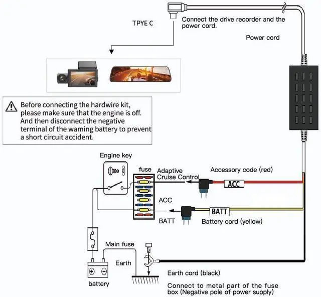 Alt view image 2 of 6 - WOLFBOX USB C Hardwire Kit for G840S/G930/G850 PRO/G850/G900/G900 PRO/G840H Mirror Dash Cam, Parking Monitor with Multiple Size connectors