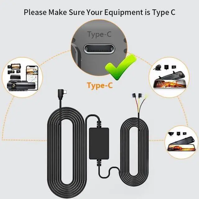 Alt view image 3 of 6 - WOLFBOX USB C Hardwire Kit for G840S/G930/G850 PRO/G850/G900/G900 PRO/G840H Mirror Dash Cam, Parking Monitor with Multiple Size connectors