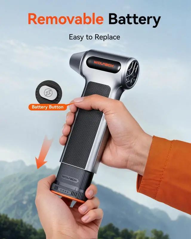 Alt view image 2 of 7 - WOLFBOX MF200 Electric Air Duster with Removable Battery & 4 Nozzles, Cordless 3-Speed Adjustable Mini Blower for Computer Keyboard, Car Cleaning, Home, Snow & Auto Cleaning, and Outdoor Use