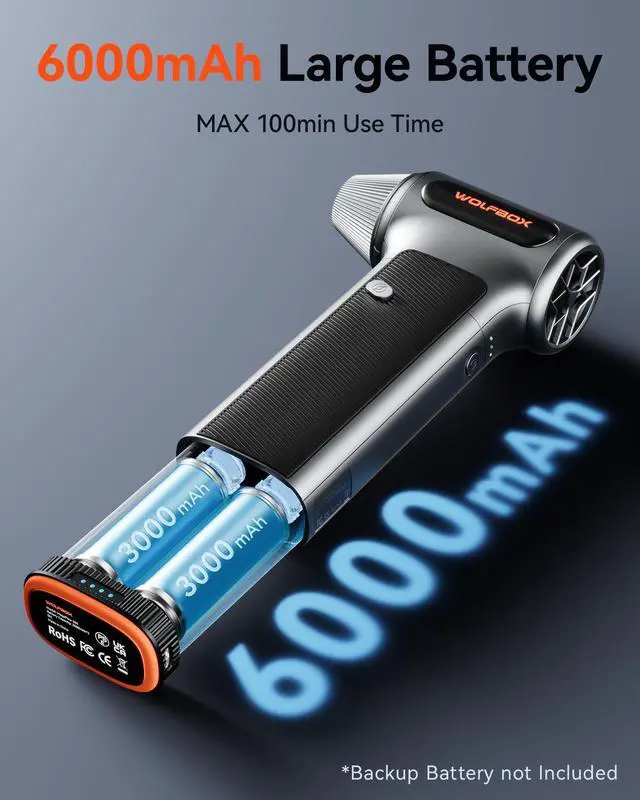 Alt view image 3 of 7 - WOLFBOX MF200 Electric Air Duster with Removable Battery & 4 Nozzles, Cordless 3-Speed Adjustable Mini Blower for Computer Keyboard, Car Cleaning, Home, Snow & Auto Cleaning, and Outdoor Use