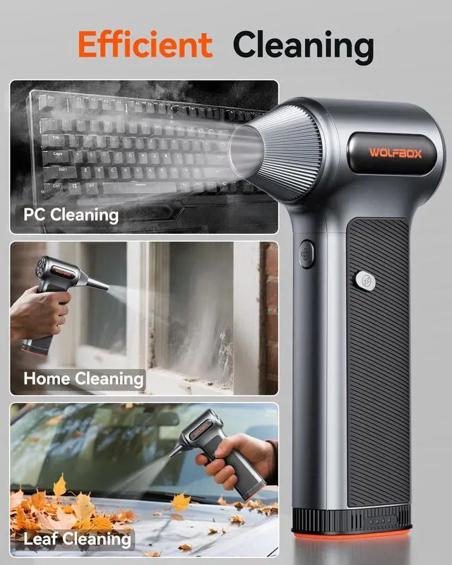 Alt view image 4 of 7 - WOLFBOX MF200 Electric Air Duster with Removable Battery & 4 Nozzles, Cordless 3-Speed Adjustable Mini Blower for Computer Keyboard, Car Cleaning, Home, Snow & Auto Cleaning, and Outdoor Use