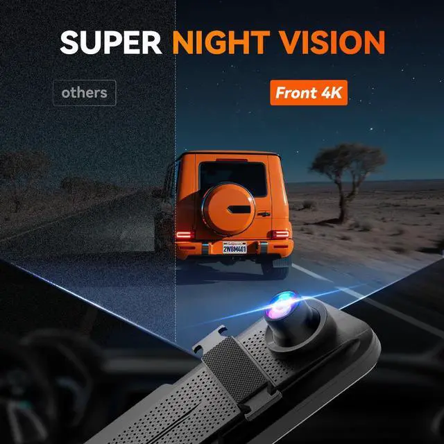 Alt view image 7 of 7 - WOLFBOX M40 Lite 4K 10" Front Rearview Mirror Dash Cam and 1080P Rear Camera, Touch Screen, Loop Recording