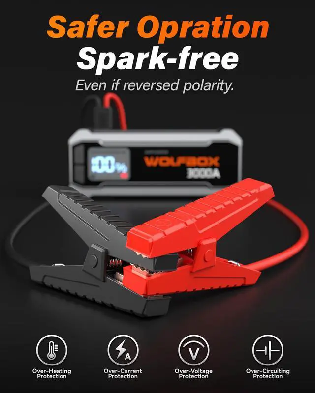Alt view image 7 of 7 - WOLFBOX 3000A Emergency Jump Starter - 16000mAh Portable Car Battery Booster Pack, Fast Charge, Supports 8L Gas/6L Diesel Engines, Built-in LED Flashlight & Smart Safety for Cars, Trucks, RVs