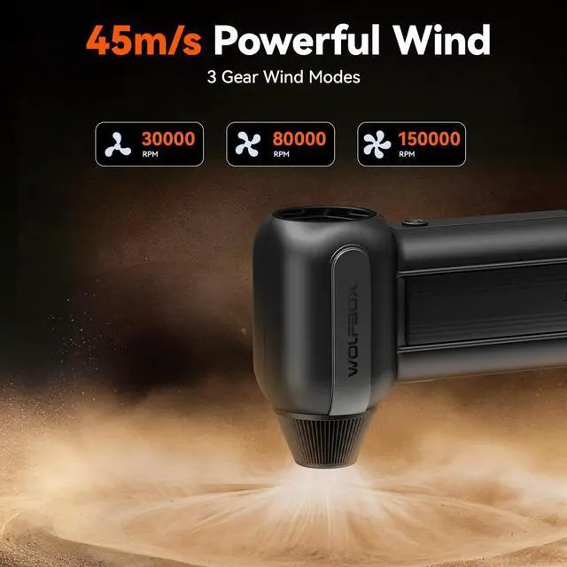 Alt view image 4 of 7 - WOLFBOX Cordless Air Duster, 150000RPM High-Speed, Rechargeable, 3-Speed Mini Blower for PC, Keyboard, Outdoor Use, Snow & Auto Cleaning - Long-Lasting Battery, Black