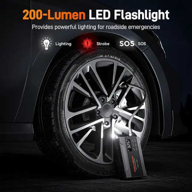 Alt view image 6 of 7 - WOLFBOX 2000A Jump Starter with Air Compressor, 10000mAh Car Battery Jumper Starter Portable (up to 5L Gas Engine) with 150PSI Tire Inflator, 12V Jump Box with Jumper Cables, Boost, LED Light