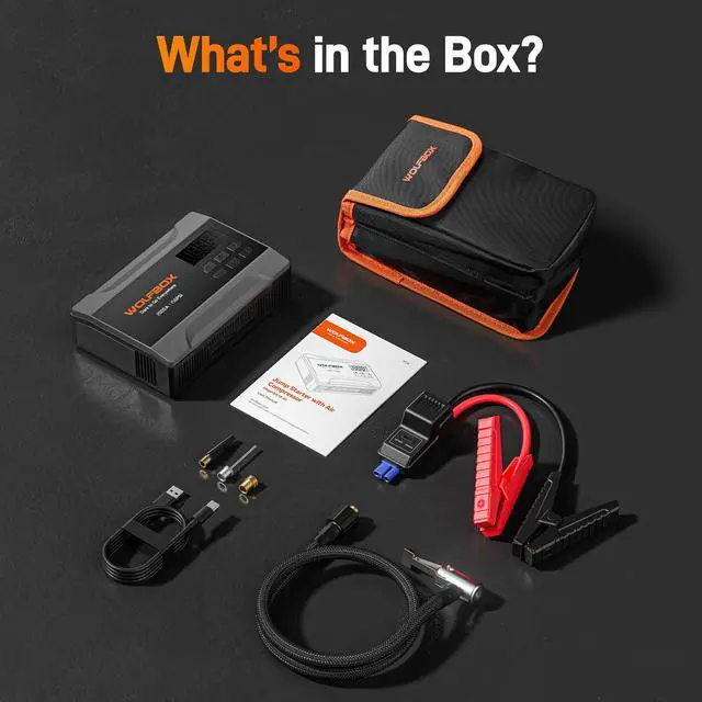 Alt view image 7 of 7 - WOLFBOX 2000A Jump Starter with Air Compressor, 10000mAh Car Battery Jumper Starter Portable (up to 5L Gas Engine) with 150PSI Tire Inflator, 12V Jump Box with Jumper Cables, Boost, LED Light