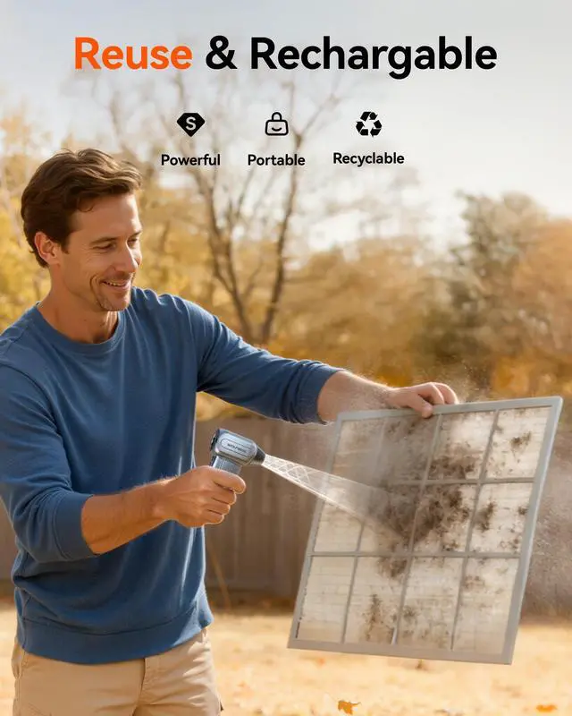 Alt view image 4 of 7 - WOLFBOX Compressed Air Duster, 110000RPM Electric Air Duster, 3-Gear Rechargeable Cordless Air Blower for Computer Keyboard, Portable Air Blower with 5 Nozzle, Fast Charge, Gray