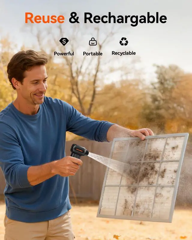 Alt view image 4 of 7 - WOLFBOX Compressed Air Duster, 110000RPM Electric Air Duster, 3-Gear Rechargeable Cordless Air Blower for Computer Keyboard, Portable Air Blower with 5 Nozzle, Fast Charge