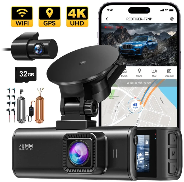 REDTIGER F7NP 4K Dash Cam Front and Rear, Hardwire Kit Included, STARVIS 2 Sensor WDR Night Vision, 170° Wide Angle, GPS & 5.8GHz Wi-Fi, 3.18" IPS Display, 24H Parking Mode, Free 128GB Card