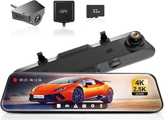 2.5K Mirror Dash Cam with Voice Control GPS, 12 Wireless Rear View Mirror  with Night Vision Waterproof Backup Camera, Front and Rear Dash Cam  w/Anti-Glare, Touch Screen, Emergency Lock, Parkin 