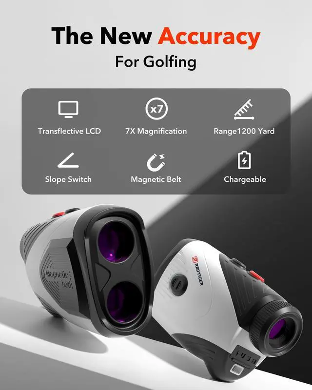 Alt view image 2 of 7 - REDTIGER Golf Rangefinder with Slope, 1200 Yards Laser Range Finder Golfing, 7X Magnification, Flag Pole Locking Vibration, Rechargeable Range Finders with Magnet Stripe