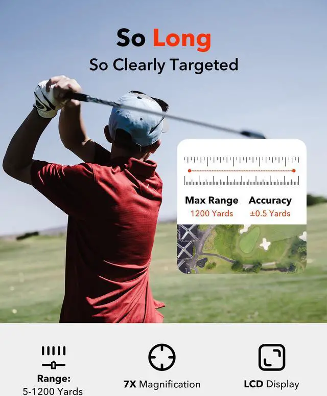 Alt view image 3 of 7 - REDTIGER Golf Rangefinder with Slope, 1200 Yards Laser Range Finder Golfing, 7X Magnification, Flag Pole Locking Vibration, Rechargeable Range Finders with Magnet Stripe