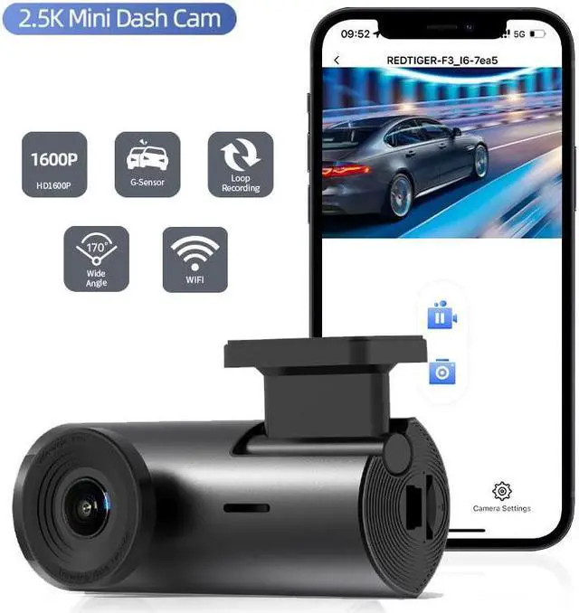 Main image of REDTIGER Dash Camera 2.5K WiFi Car Cam Front:Full HD 1600P Mini Dashcam with Super Night Vision,Dashboard Camera Recorder,Smart APP Control,170° Wide Angle