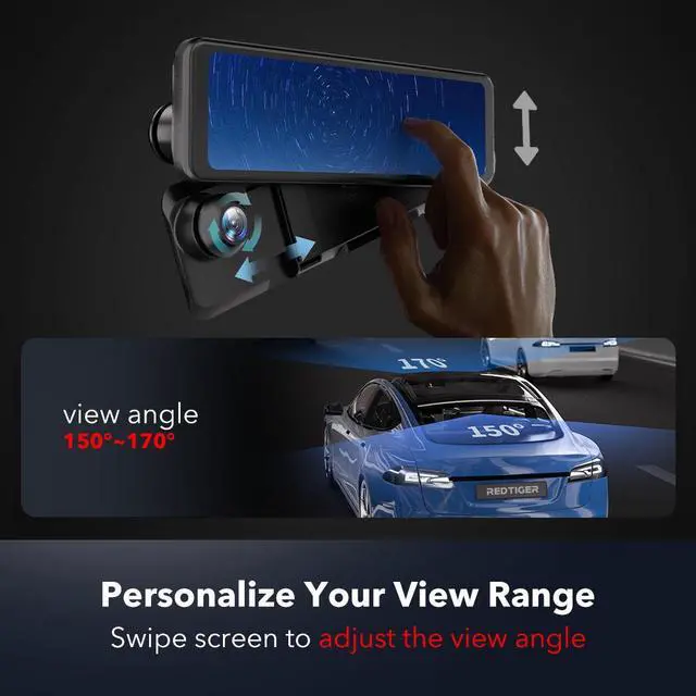 Alt view image 4 of 7 - REDTIGER Rear View Mirror Camera 11'' UHD 4K Front and 1080P Rear View Mirror Dual Cameras for Cars,GPS,Parking Monitor,Night Vision,Smart Reverse Parking Assistance,Touchscreen,Free 32 GB Card