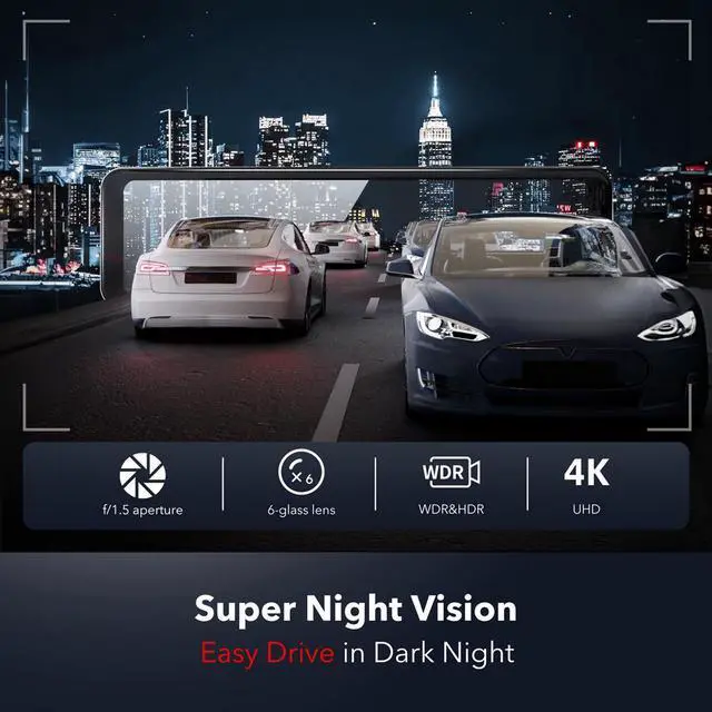 Alt view image 6 of 7 - REDTIGER Rear View Mirror Camera 11'' UHD 4K Front and 1080P Rear View Mirror Dual Cameras for Cars,GPS,Parking Monitor,Night Vision,Smart Reverse Parking Assistance,Touchscreen,Free 32 GB Card