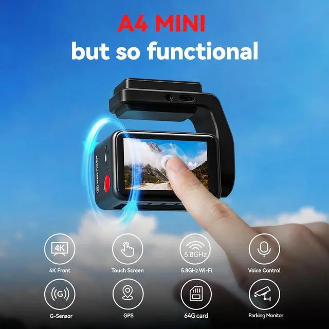 Alt view image 2 of 7 - REDTIGER A4 Dash Cam Front and Rear with 5.8GHz WiFi, 2" Touch Screen, and Free 64GB Card  Advanced Car DVR with Parking Monitoring and Loop Recording