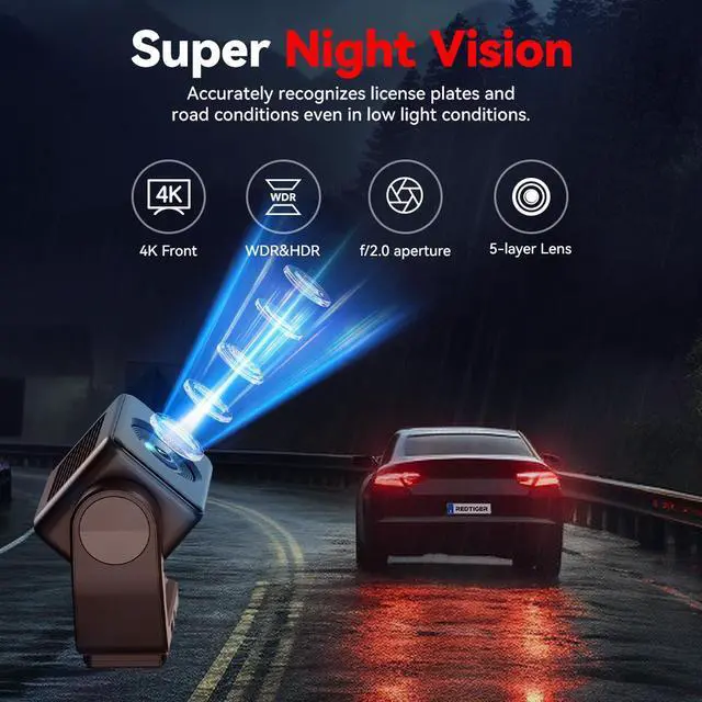 Alt view image 6 of 7 - REDTIGER A4 Dash Cam Front and Rear with 5.8GHz WiFi, 2" Touch Screen, and Free 64GB Card  Advanced Car DVR with Parking Monitoring and Loop Recording