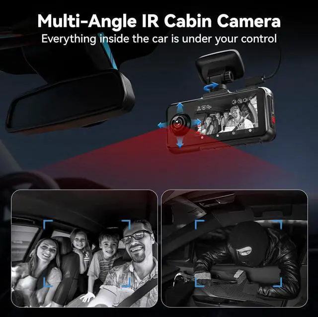Alt view image 3 of 7 - REDTIGER A6 Dash Cam 3 channels, 2.5K Full HD Dash Camera for Cars, Included 64GB Card, Built-in 5.8GWiFi and GPS, 3 Touch Screen, Night Vision, 24H Parking Mode