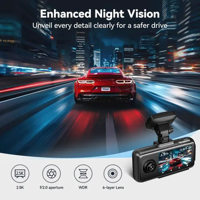 Alt view image 5 of 7 - REDTIGER A6 Dash Cam 3 channels, 2.5K Full HD Dash Camera for Cars, Included 64GB Card, Built-in 5.8GWiFi and GPS, 3 Touch Screen, Night Vision, 24H Parking Mode