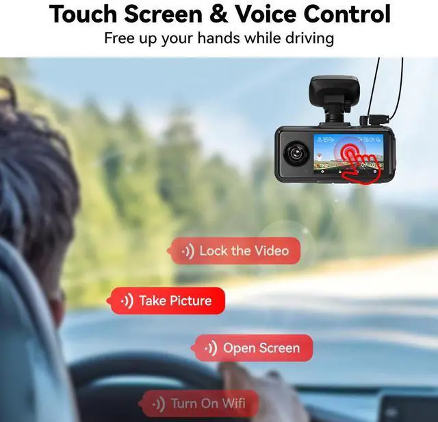 Alt view image 6 of 7 - REDTIGER A6 Dash Cam 3 channels, 2.5K Full HD Dash Camera for Cars, Included 64GB Card, Built-in 5.8GWiFi and GPS, 3 Touch Screen, Night Vision, 24H Parking Mode