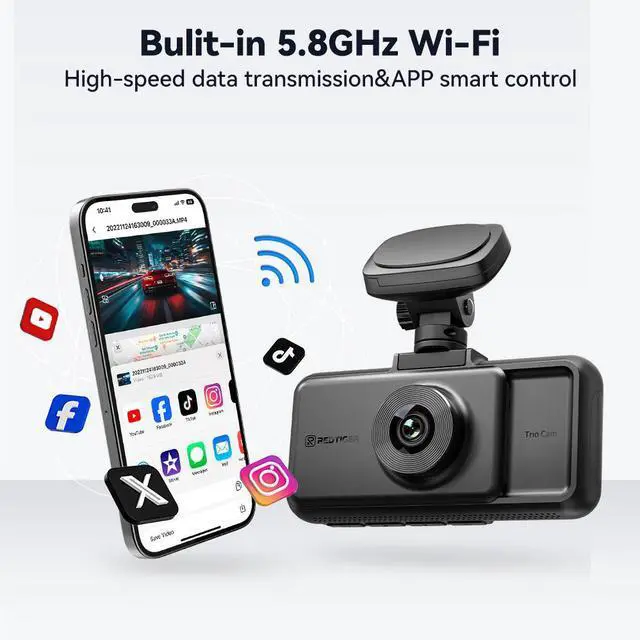 Alt view image 4 of 7 - REDTIGER A6 Dash Cam 3 channels, 2.5K Full HD Dash Camera for Cars, Included 64GB Card, Built-in 5.8GWiFi and GPS, 3 Touch Screen, Night Vision, 24H Parking Mode