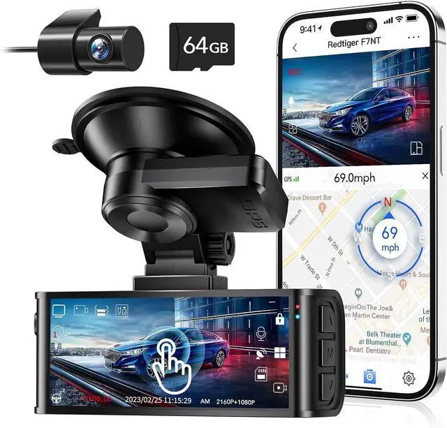 Main image of REDTIGER F7N Touch 4K Dash Cam Front and Rear, Touch Screen 3.18 Inch, Free 64GB Card, Car Dash Camera Built-in 5.8GHz WiFi GPS, UHD 2160P Night Vision, WDR, Parking Monitor