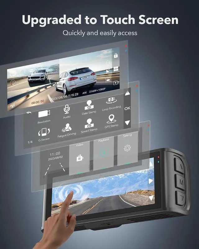 Alt view image 3 of 7 - REDTIGER F7N Touch 4K Dash Cam Front and Rear, Touch Screen 3.18 Inch, Free 64GB Card, Car Dash Camera Built-in 5.8GHz WiFi GPS, UHD 2160P Night Vision, WDR, Parking Monitor