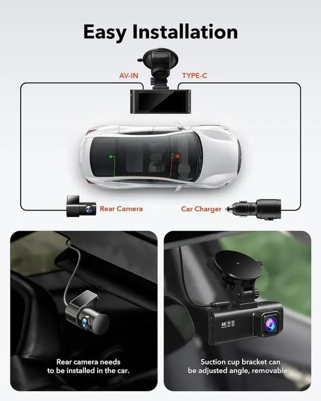 Alt view image 7 of 7 - REDTIGER F7N Touch 4K Dash Cam Front and Rear, Touch Screen 3.18 Inch, Free 64GB Card, Car Dash Camera Built-in 5.8GHz WiFi GPS, UHD 2160P Night Vision, WDR, Parking Monitor