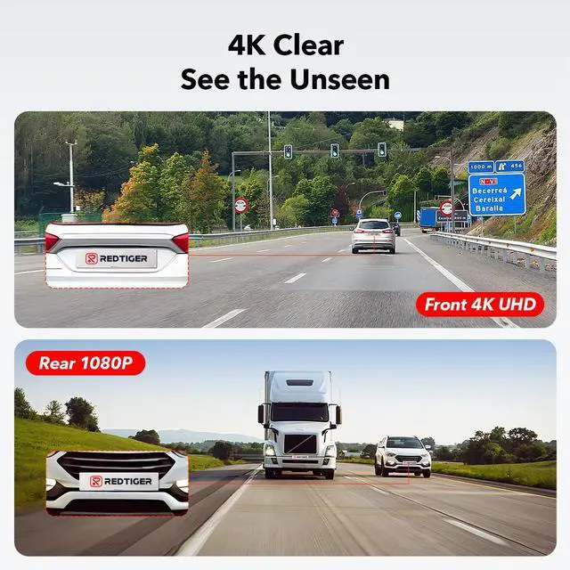Alt view image 2 of 7 - REDTIGER F7NP Dash cam Front and Rear 4K Dash Camera Full HD Car Dashboard Recorder with 3.16 IPS Screen, Wi-Fi GPS Night Vision Loop Recording, 170° Wide Angle WDR, Free 32GB Card