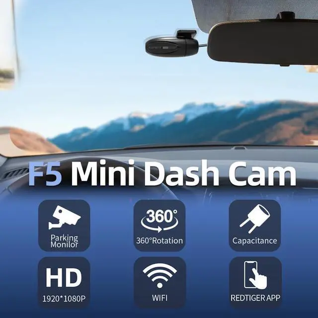 Alt view image 2 of 6 - REDTIGER F5 Dash Cam Camera APP Control Dashboard Camera Recorder and Hardwire kit1080P Full HD,Smart Dash Camera for Cars,360 Degree Rotation,APP Control,Loop